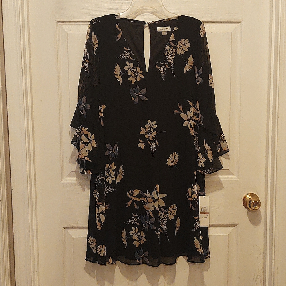 Calvin Klein Black Floral Dress NWT Size 12